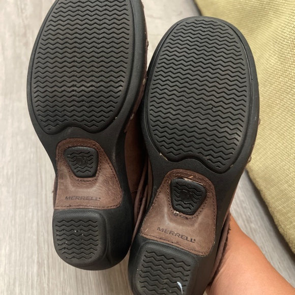 Merrell Brown Knit Lined Heeled Clog Slip On Shoes Size 6.5 - Picture 5 of 5